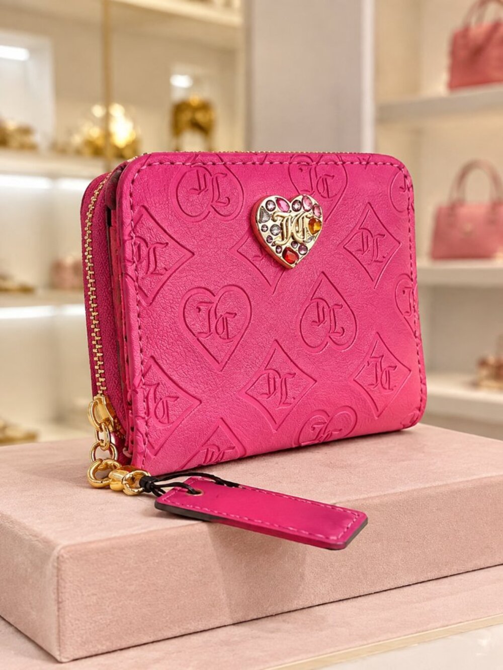 Juicy Couture Glitzed Out Babe Pink Jeweled Heart Wallet NWT